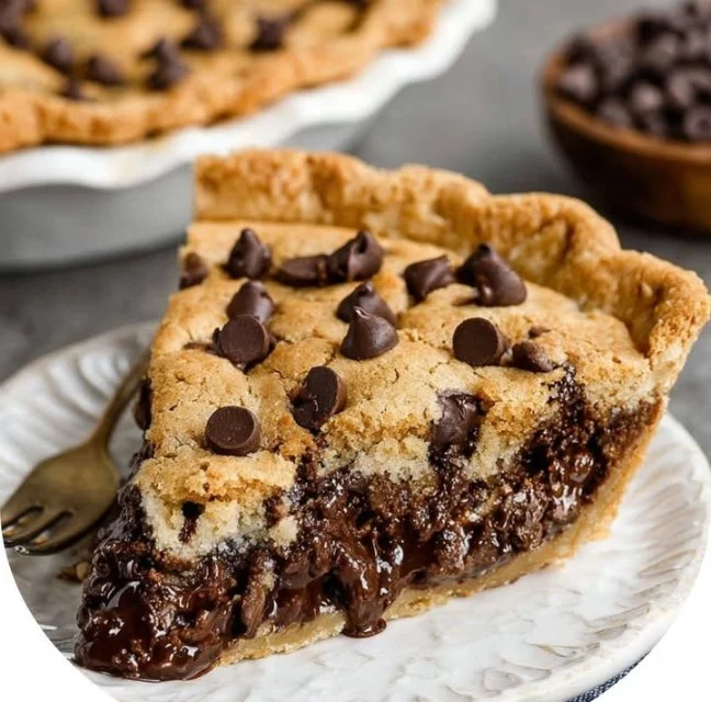 Delicious easy chocolate chip cookie pie fresh out of the oven