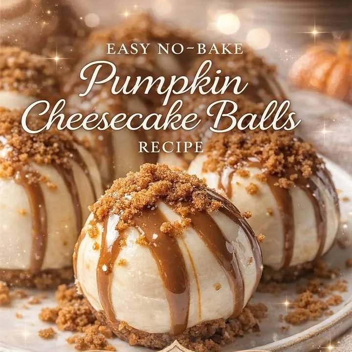Easy no-bake pumpkin cheesecake balls on a decorative plate