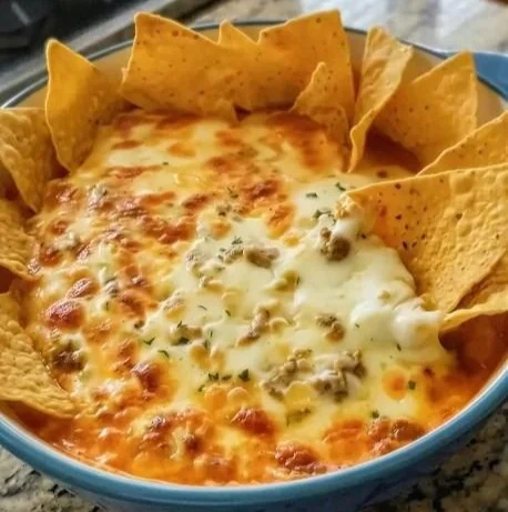 Delicious famous dip served in a bowl with fresh vegetables and chips