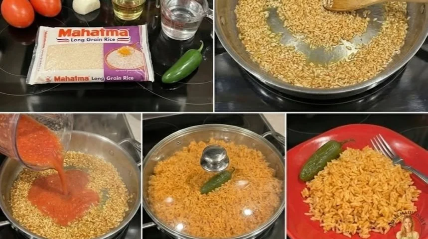 Bowl of famous Mexican rice garnished with fresh cilantro and lime.