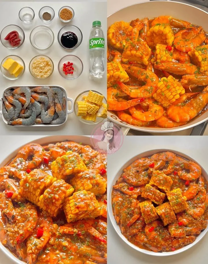 Delicious garlic butter shrimp cooked with sweet corn