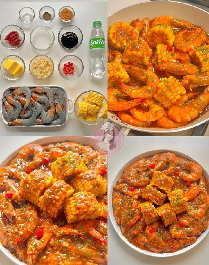 Delicious garlic butter shrimp served with corn in a bowl