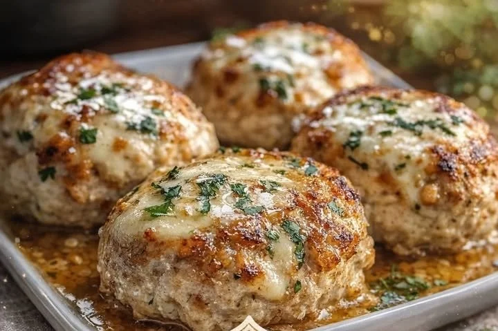 Delicious Garlic Parmesan Chicken Meatloaves served with herbs and spices.