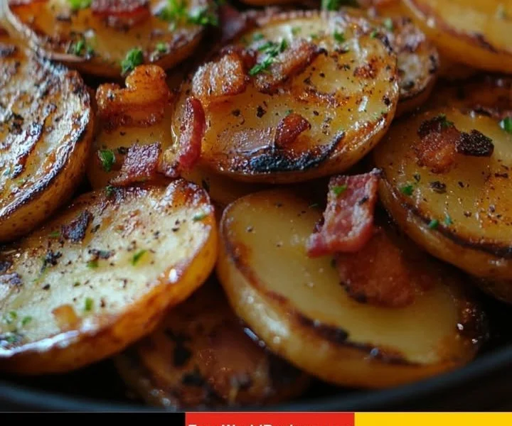 Plate of crispy German Fried Potatoes in a pan