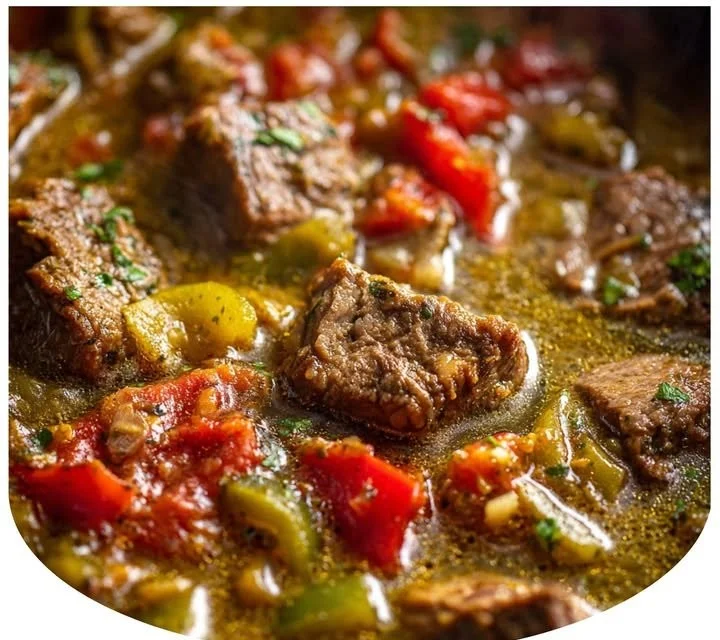 Bowl of Grandma's Chili Verde served with Spanish Rice