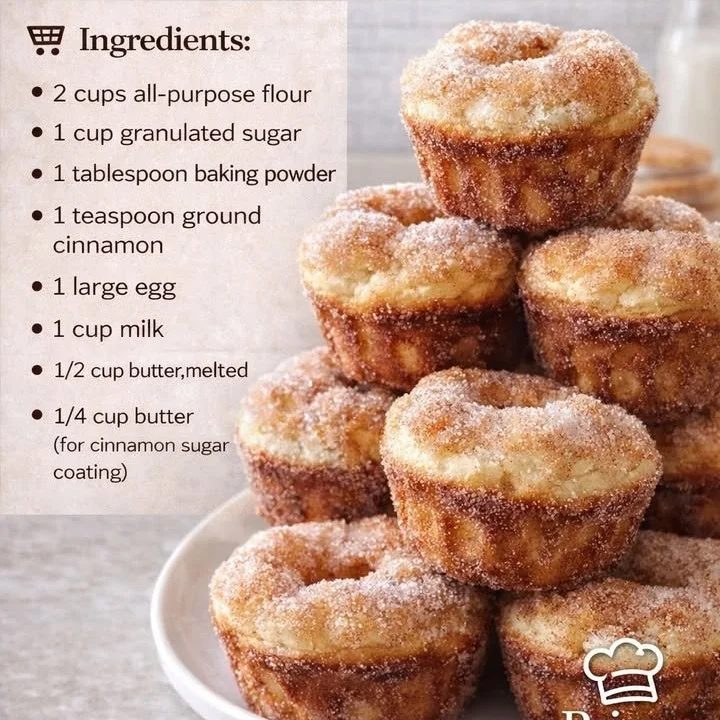 Fluffy cinnamon sugar donut muffins fresh out of the oven.