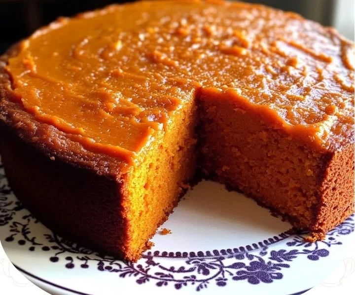 Grandma's Southern Sweet Potato Pound Cake topped with cream and pecans