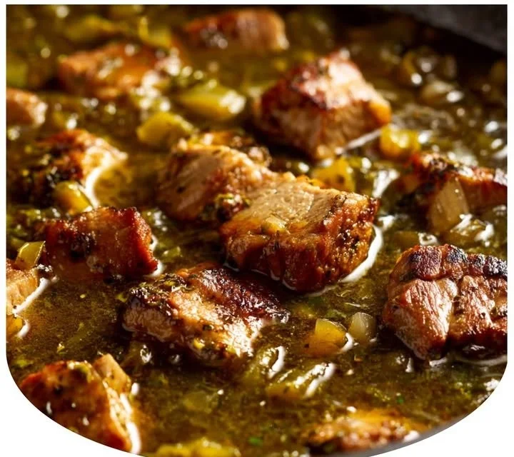 Delicious Green Chile Pork Carnitas served with toppings