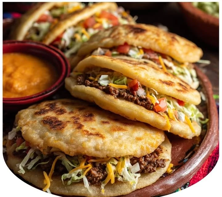 Tasty Ground Beef Gorditas filled with seasoned beef and fresh toppings