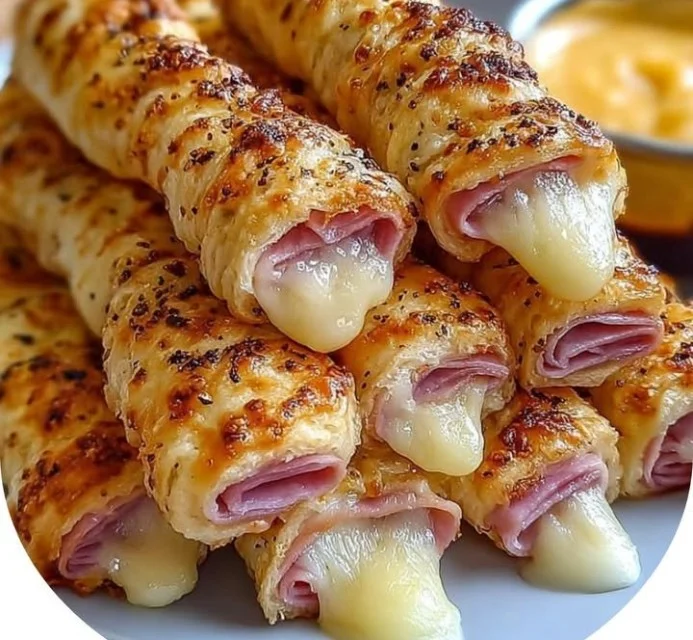 Delicious homemade Ham and Cheese Sticks served on a plate