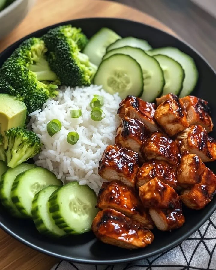 Healthy Teriyaki Chicken Rice Bowl with fresh vegetables