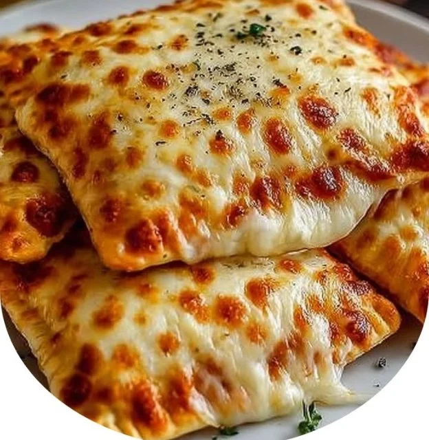 Delicious homemade cheesy pizza pockets fresh out of the oven.