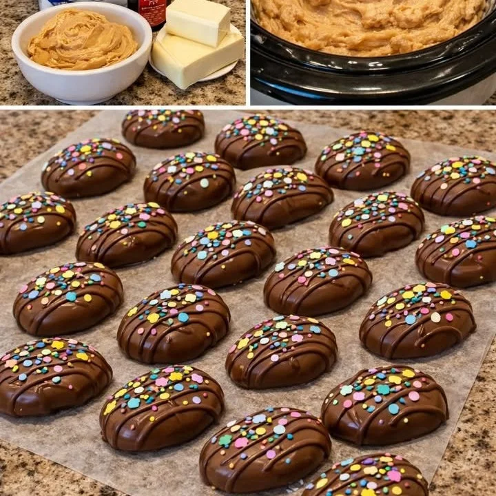 Homemade Reese’s-style peanut butter eggs arranged on a plate