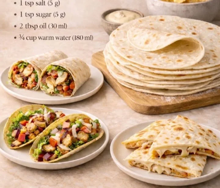 Delicious homemade tortilla wrap filled with fresh ingredients