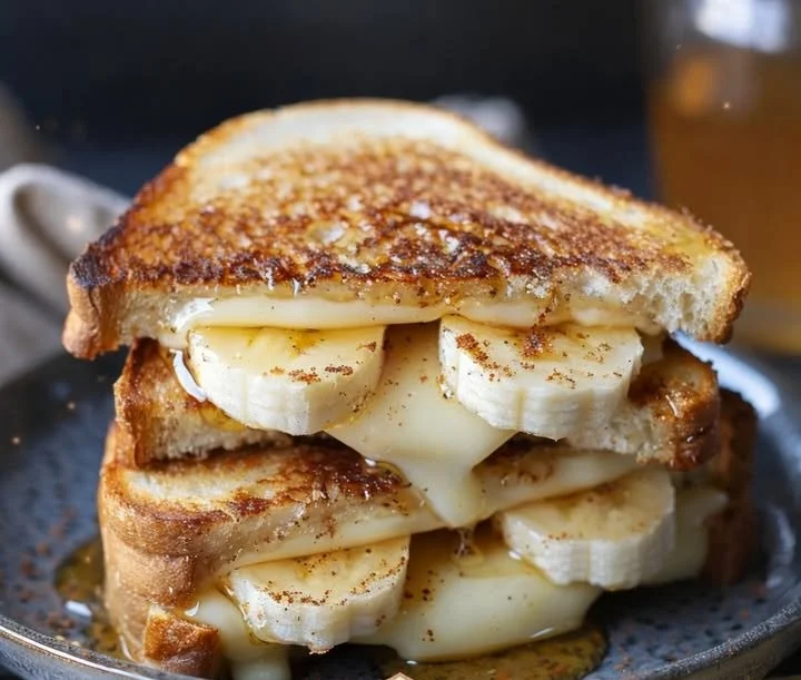 Honey Banana Grilled Cheese Sandwich with gooey cheese and fresh banana
