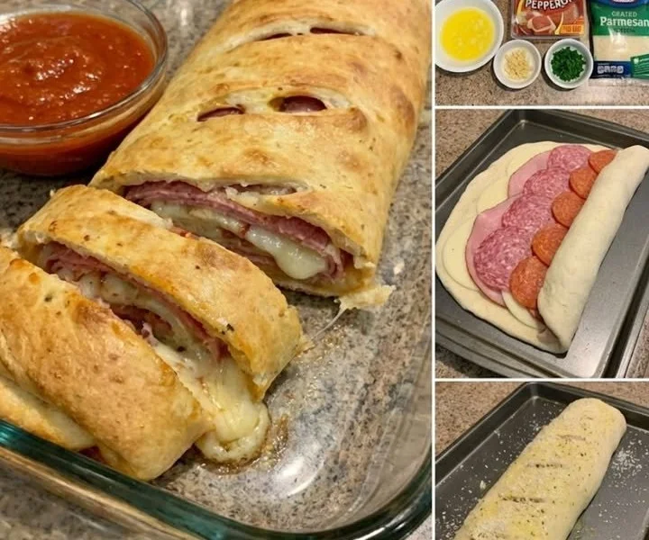 Homemade Italian Stromboli filled with meats and cheeses