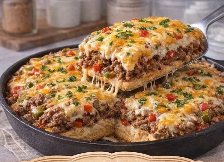 Delicious John Wayne Casserole served in a baking dish with toppings