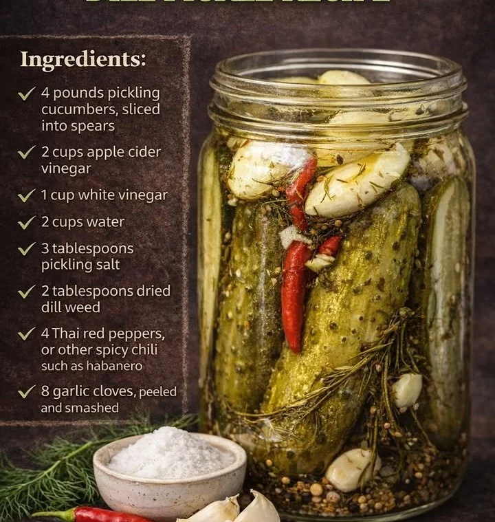 Delicious homemade killer spicy garlic dill pickles in a jar.