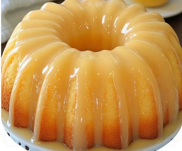 Slice of Lemon 7UP Pound Cake on a plate with lemon slices