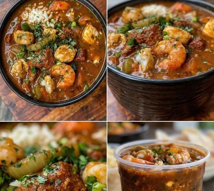 Delicious bowl of Louisiana shrimp seafood gumbo with fresh ingredients