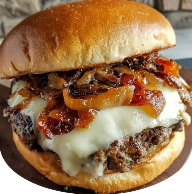 Delicious Maple Bacon Smash Burger with crispy bacon and maple syrup glaze.