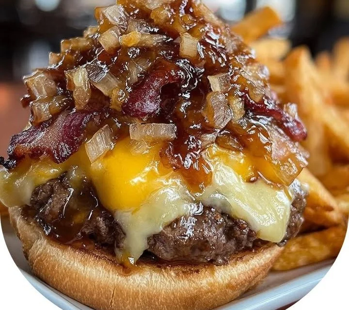 Maple Glazed Bacon Cheeseburger with melted cheese and crispy bacon