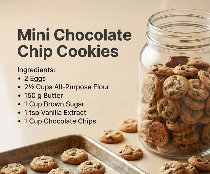 A plate of delicious mini chocolate chip cookies with melted chocolate chips.