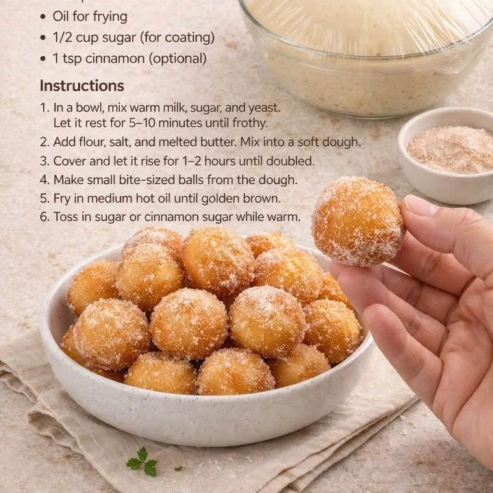 Delicious mini donut bites served on a plate, perfect for sweet cravings.