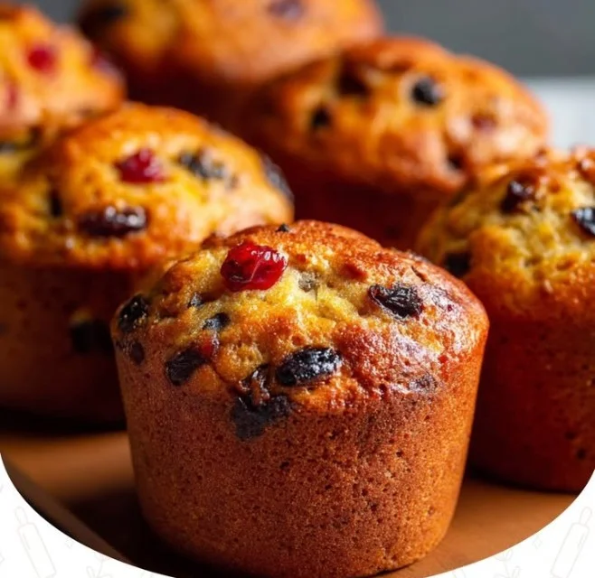 Delicious mini fruit cake muffins served on a decorative plate