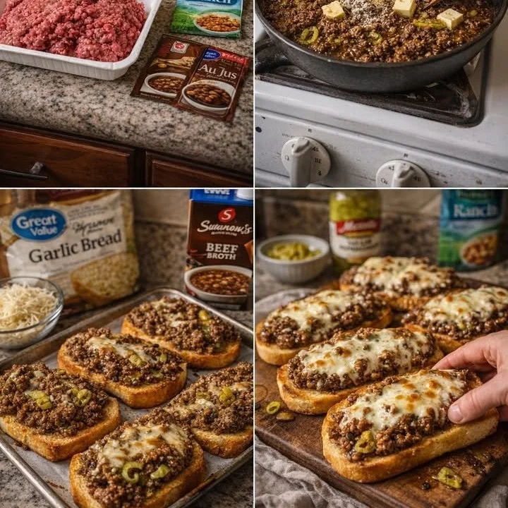 Mississippi Sloppy Joes served on garlic bread, a delicious meal option.