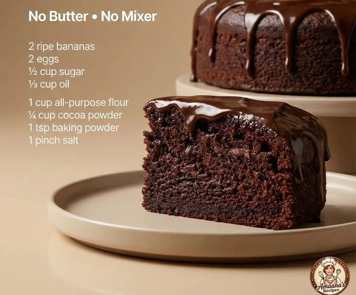 Moist choco-banana cake made without butter or a mixer