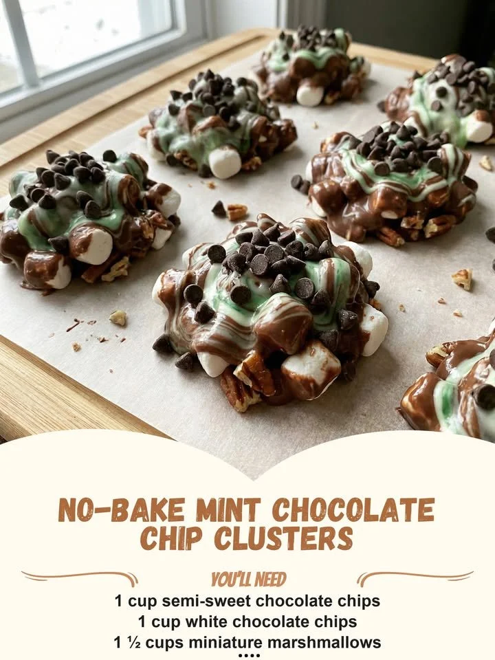 No-bake mint chocolate chip clusters on a white plate