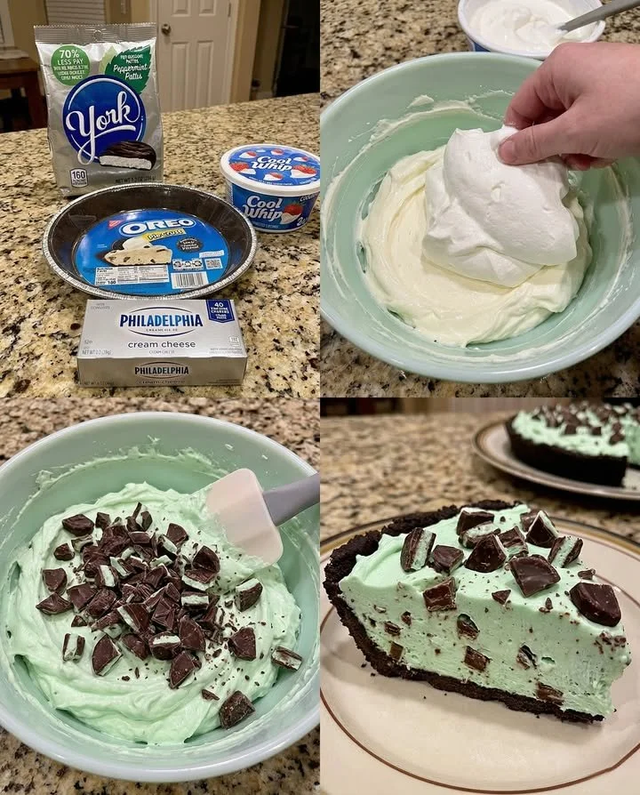 No-Bake Peppermint Patty Pie with chocolate and mint layers