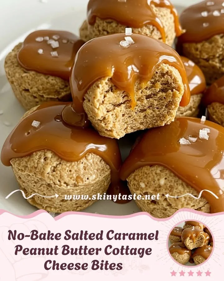 No-bake salted caramel peanut butter cottage cheese bites on a plate