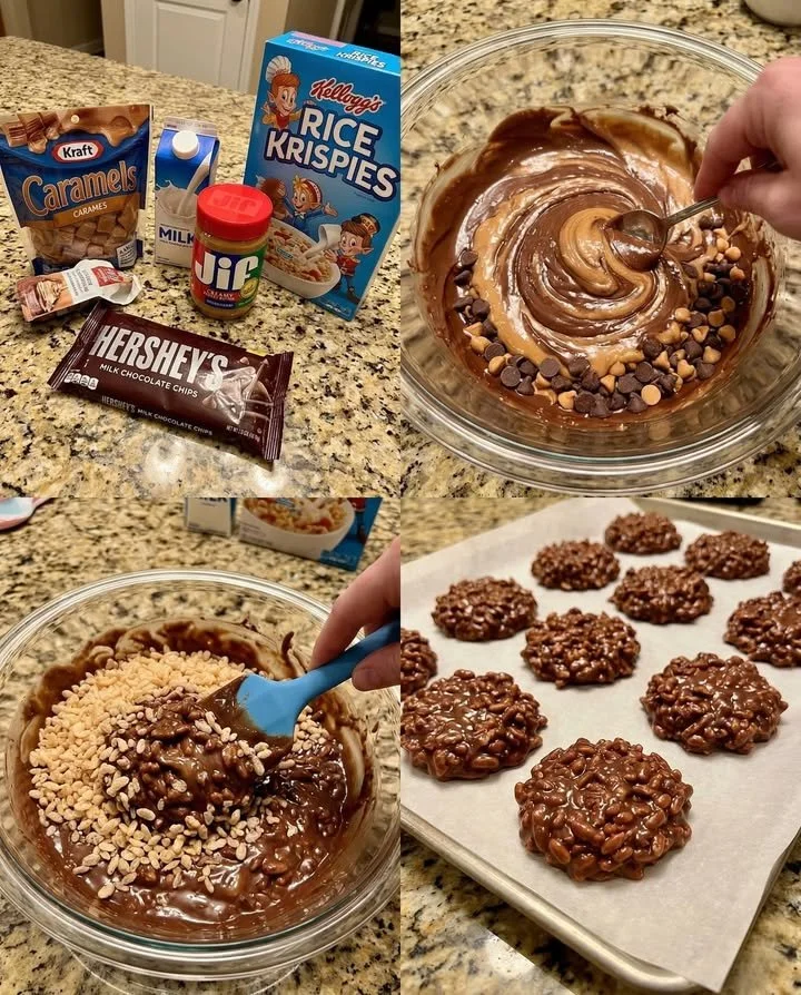No-Bake Star Crunch Cookies topped with chocolate and crispy rice