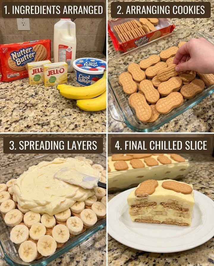 Nutter Butter Banana Pudding Icebox Cake with layers of creamy banana pudding and cookies