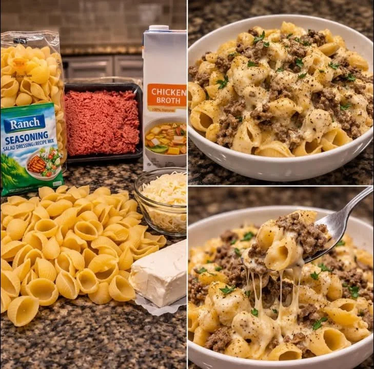 One-Pot Beef and Cheddar Pasta dish with ranch flavor