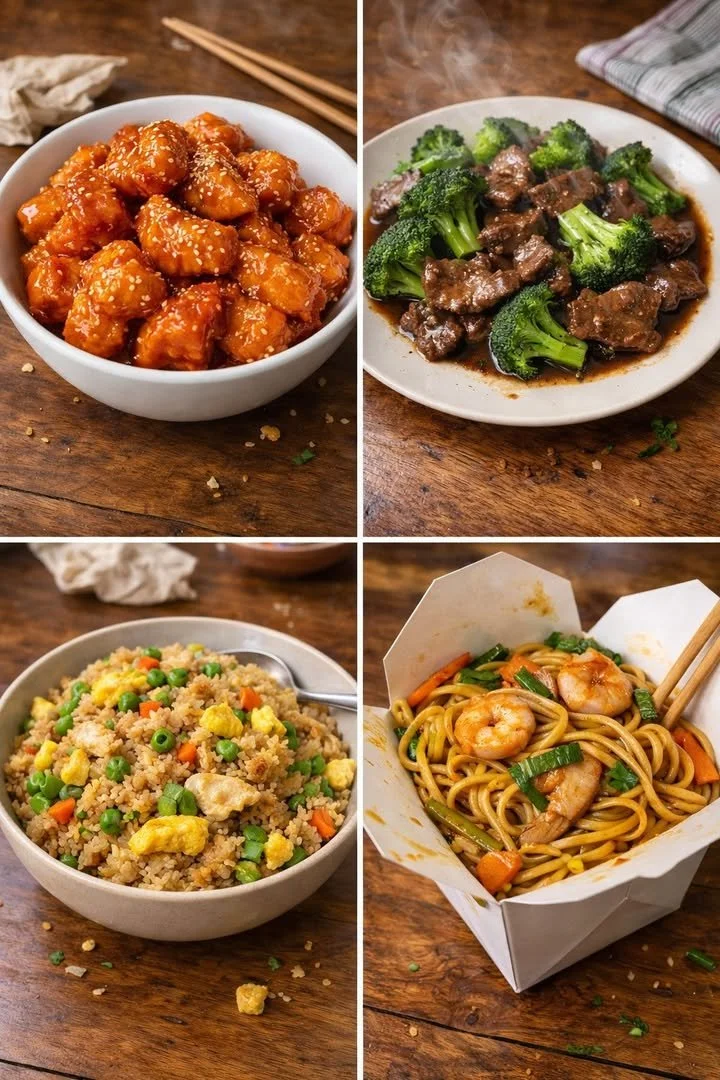 Plate of deliciously crispy Orange Chicken with vibrant orange sauce.