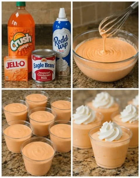 Delicious orange creamsicle mousse dessert served in a glass bowl