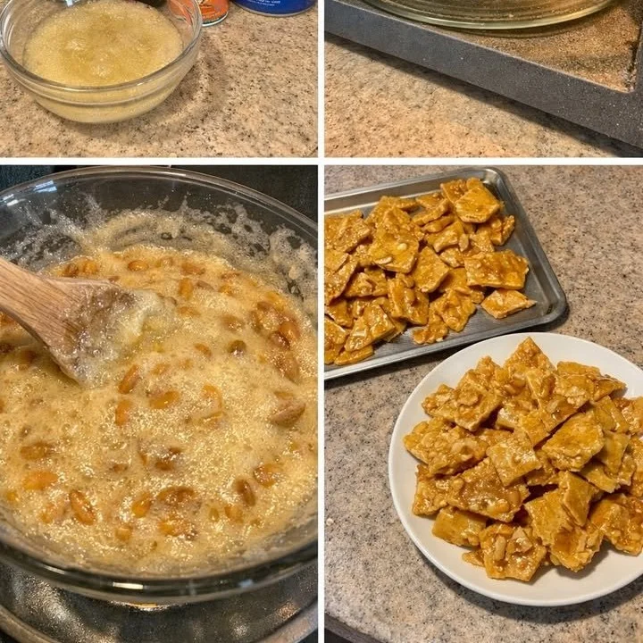 Delicious homemade peanut brittle with crunchy peanuts and a golden caramel sheen