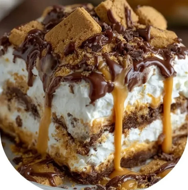 Delicious Peanut Butter Cookie Lasagna with layers of cookies and peanut butter