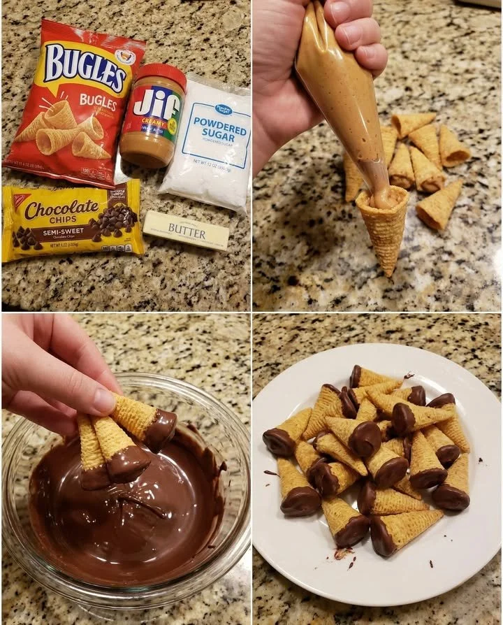 Peanut Butter Stuffed Bugles snack served on a plate