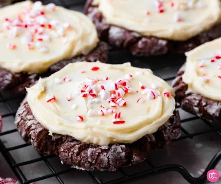 Delicious peppermint fudge cookies displayed on a festive plate.