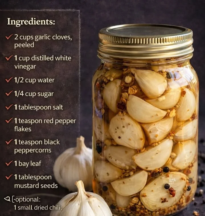 Jar of homemade pickled garlic for enhancing dishes