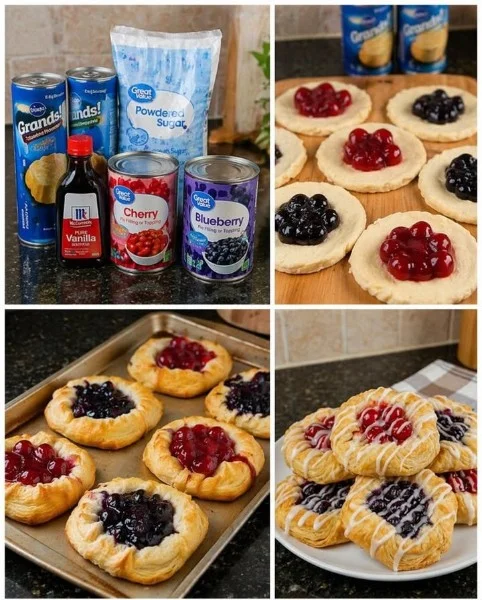 Freshly baked Pillsbury Grands Fruit Danishes with vibrant fruit toppings