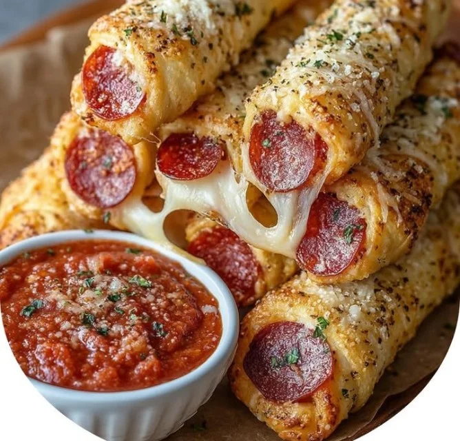 Homemade Pizza Roll Breadsticks with cheese and pepperoni