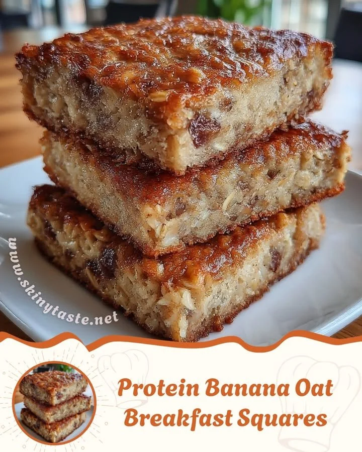 Delicious protein banana oat breakfast squares served on a plate.