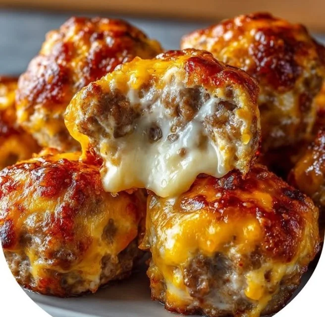 Delicious Rotel cream cheese sausage balls ready to serve at a party