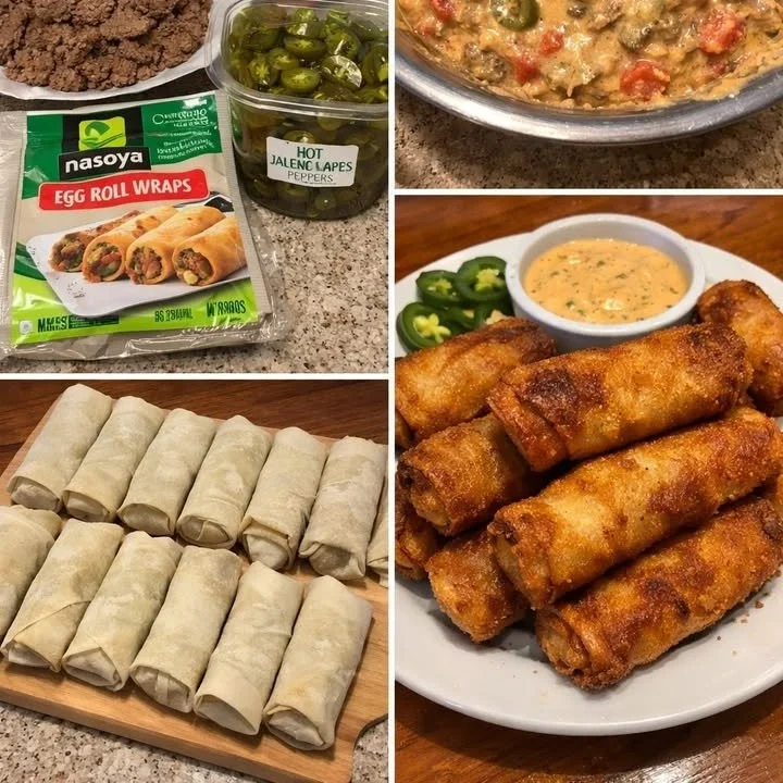 Delicious Rotel Dip Eggrolls served on a plate with dipping sauce.