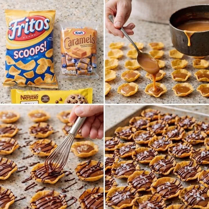 Delicious salted caramel bites with chocolate-covered Fritos